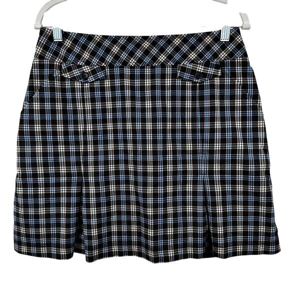 Tail Tech Skort Skirt Golf Pickleball Resort Plaid Pleated Pockets Black Blue 8 - Picture 1 of 12